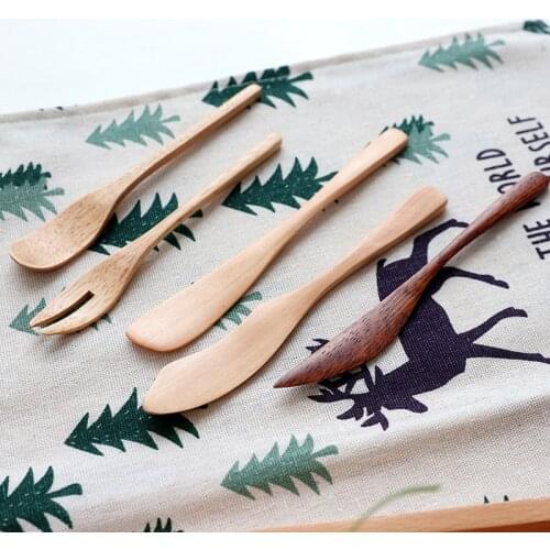 Japanese wood jam knife mask knife butter salad sauce wipe knife solid color foreign trade wooden tableware