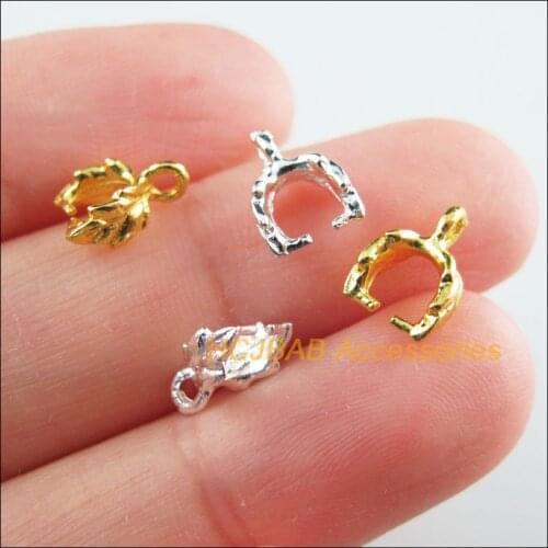 35Pcs Gold Silver Plated Leaf Pinch Bails Pendant DIY Jewelry Thread End Clip 7x10mm
