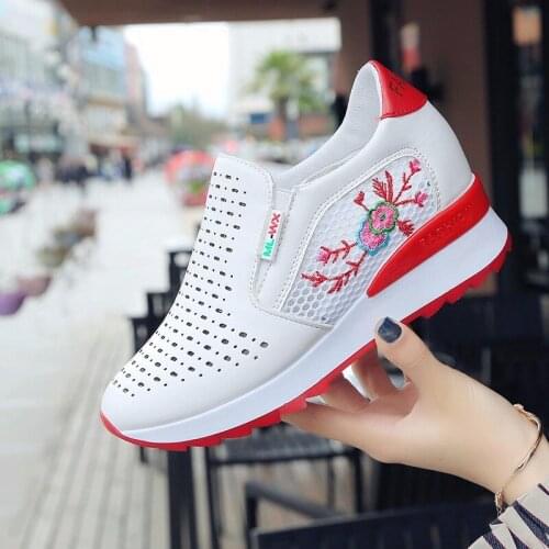 2019 New High Heel Lady Casual Shoes Wedges Women Sneakers Leisure Platform Shoes Breathable Increasing Slip on Footwear C1-62