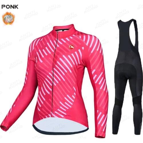2020 Cycling Jersey Set Women Pro Team Winter Fleece Cycling Clothing MTB Cycling Bib Pants Set Ropa Ciclismo Triathlon Set Warm