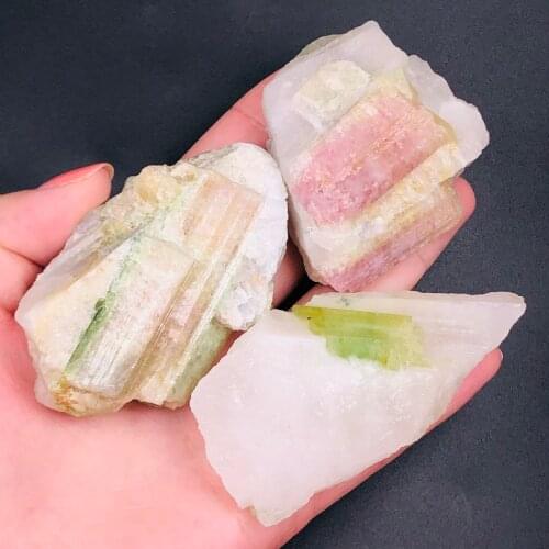 1PCS Natural Green Pink Tourmaline Crystal Mineral Association Rough Stone Specimen Rock Rare Original