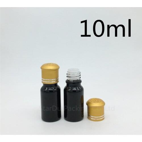 240pcs 10ML Black Bottle , 10cc Vials Essential Oil Bottle with Decorative pattern cap Perfume glass bottles