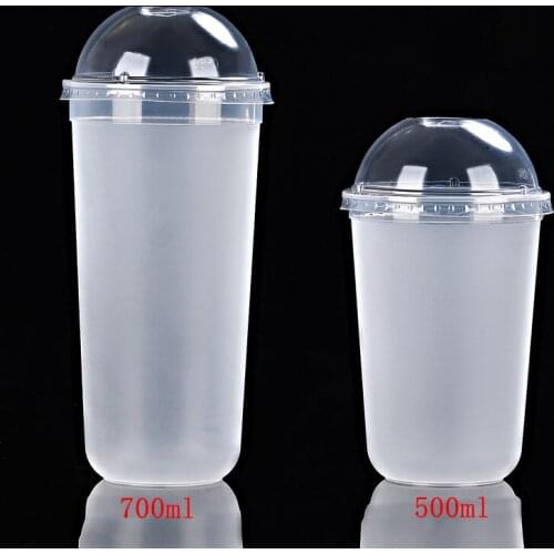 50pcs 90 caliber thickening frosted transparent injection cup disposable fruit juice cup U shaped cute plastic cups with lid
