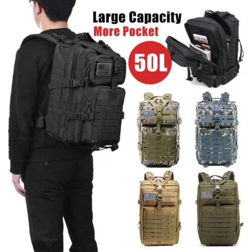 50L Capacity Men Army Military Tactical Large Backpack Waterproof Outdoor Sport Hiking Camping Hunting 3D Rucksack Bags For Men