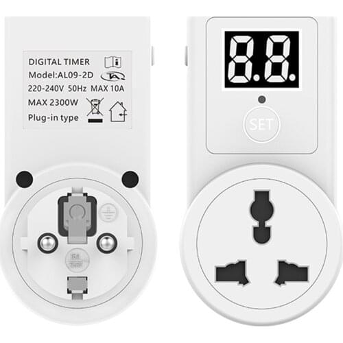EU Plug Outlet Timer Electric Plug-in On/off 10 Minutes-9 Hours 50 Minutes 10A Automatically Turns Appliances 2 Digits Universal
