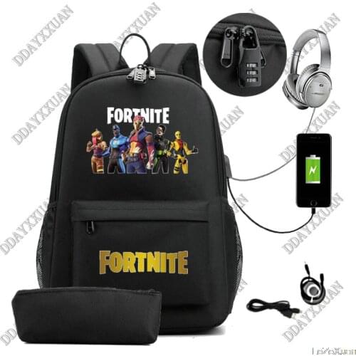 Games FORTNITE Laptop Backpack Teenagers Oxford ShoolBags 2pcs Unisex Outdoor Travel Rucksack Student Schoolbag With USB