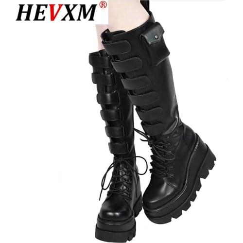 INS brand ladies platform boots buckle bags wegdes women motocycle boots stylish zipper street punk cool autumn shoes woman