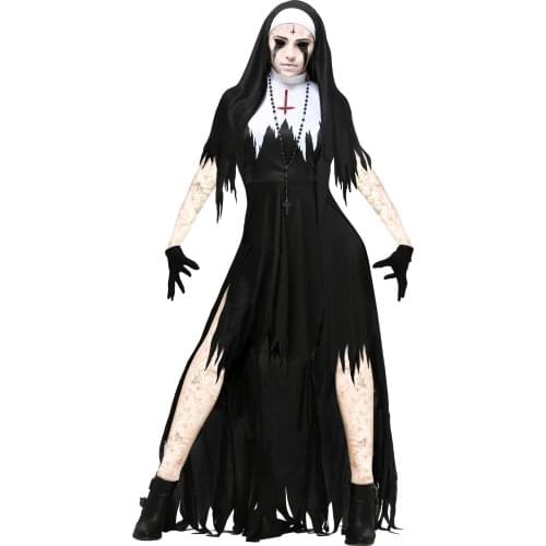 Virgin Mary Nuns Costumes For Women Horror Scary Long Black Nuns Costume Arabic Religion Monk Ghost Evil Wizard Demon Cosplay