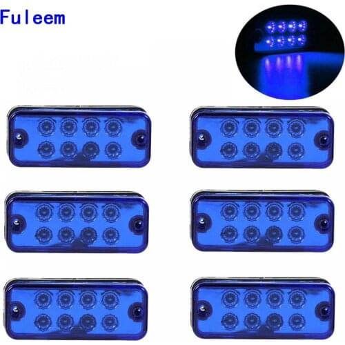 Fuleem 6PCS 4inch Blue 8 LED Side Marker Light Lamp Truck Trailer Lorry Caravan Sealed Waterproof 12V