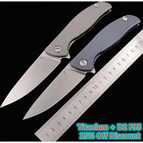 JUFULE Icebreaker F95 Ball Bearing Flipper Titanium Handle D2 Blade Camp outdoor Fruit Tactics EDC Tool Kitchen Folding Knife