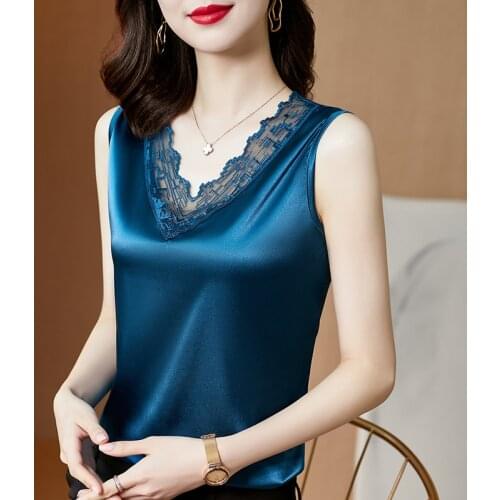 2021 hot sale vest and camisole Korean fashion womens vest satin patchwork lace top