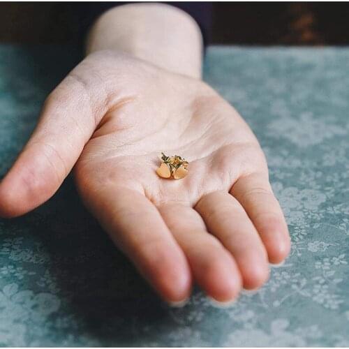 Cute Female Small Heart Stud Earrings 100% Real 925 Sterling Silver Gold Earrings For Women Minimalist Vintage Wedding Jewelry