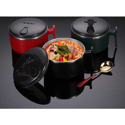 Stainless steel bubble noodle bowl with cover office workers portable lunch box Korean with cutlery rice bowl set