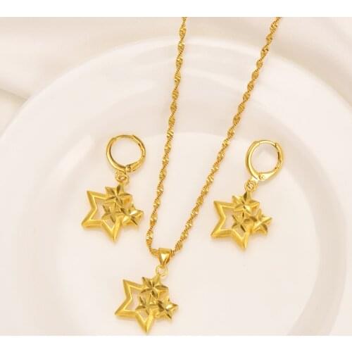 Gold Dubai india Fashion Jewelry Sets Necklace star Shape Pendant Earrings Jewelry Bridal Wedding Jewelry Party Gifts