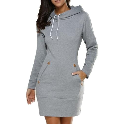 Hoodie Dress Women 2019 Solid color Hooded Long Sleeved Hoodie Dress Casual Pullovers Sweatshirt