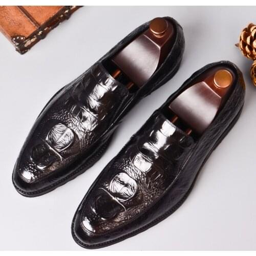 Shoes men Embossed Leather Black Crocodile Wine Men Goodyear Oxfords Shoes Wedding Dress Shoes For Male Lace Up Party Oxfords