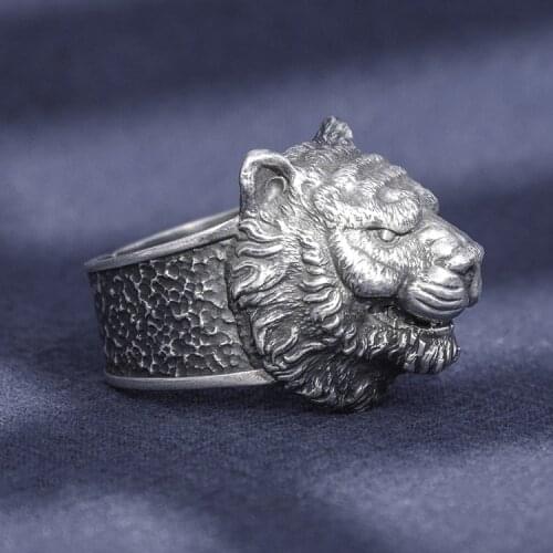 Solid 999 Sterling Silver MENS Men handmade lion ring rings jewelry gift A4541