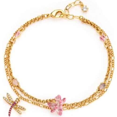Jaeeyin 2021 New Arrivals Bracelet 3D Lotus Dragonfly Enamel Cubic Zircon Insert Gold Color 2 Link Chain Gift For Teen Girls
