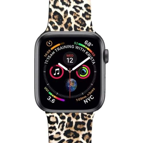 For Apple Watch Band 44mm Silicone 304 Stainless Buckle Leopard Stylish Strap for Apple Watch 40mm 42mm 38mm Watch SE Wristband