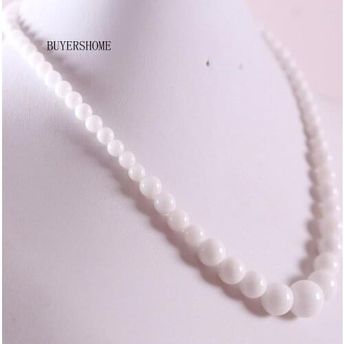 Handmade Beaded Necklace Natural Round White Porcelain Stone Necklace for Women Jewelry Gift E099
