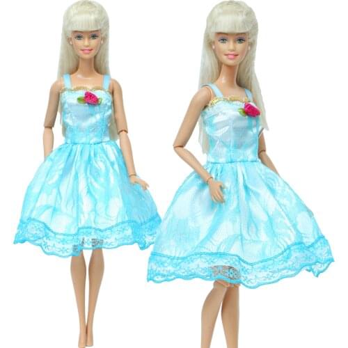Handmade Doll Dress Lace Blue Summer Party Wear Mini Gown Flower Skirt Outfits Clothes for Barbie Doll Accessories 12'' Kids Toy