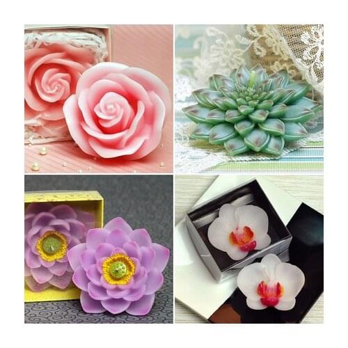 Silicone Mold Chocolate Molds Flower Wedding Candle Handmade Soap Mold Moulds Aroma Stone 3D Gem Flower Phalaenopsis Lotus Rose