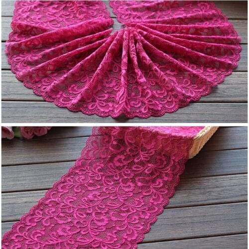 22cm wide 2 yds/lot,Mei red Hair Decoration Wide Elastic Stretch Lace Trim wedding dress skirt lace trim