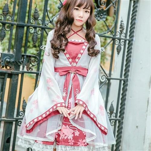Chinese Style Vintage Sweet Lolita Dress Cute Embroidery Printing Bowknot Hanfu Dress Kawaii Girl Gothic Lolita Op Loli Cos