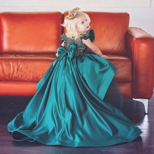 Green Baby Birthday Dress High Low Kids Kids Clothes First 1st Birthday Christening Satin Wedding Party Dresses For Girls Party