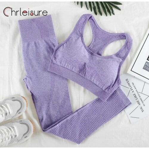 CHRLEISURE 2pcs Piece Set Women Tracksuit Sexy Crop Top High Waist Pants Yoga Sets Seamless Leggings Women Sport Suit Sportwear