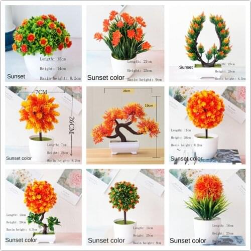 1Pc Orange Style Artificial Plant Bonsai Realistic Fake Flower Potted Desk Ornament Home Hotel Garden Decor Artificial Bonsai