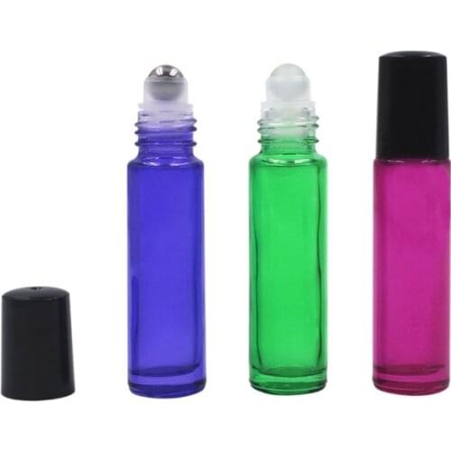 10ml 1/3oz THICK ROLL ON GLASS BOTTLE Fragrances ESSENTIAL OIL bottle Roller Ball Blue/Green/Pink F201791