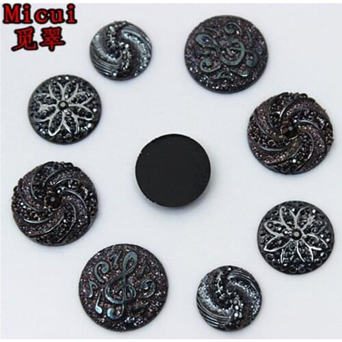 Micui 100pcs Gun black Color Round Rhinestone Resin Rhinestones Flatback crystal Stone For Clothes Dress Crafts decoration ZZ150