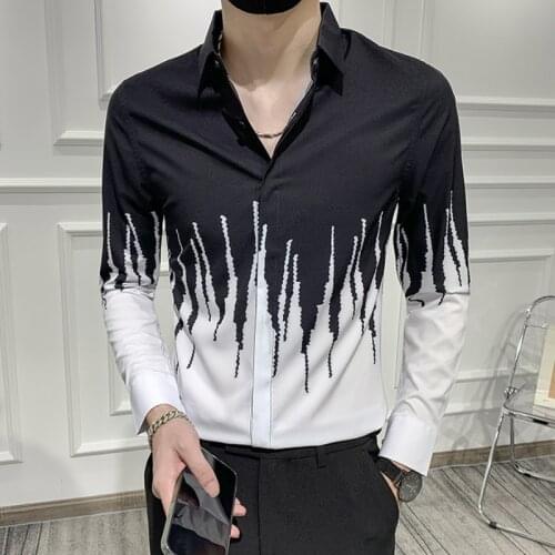 2021 Autumn Mens Shirt Unique Design Long Sleeve Casual Shirt Slim Business Streetwear Social Party Tuxedo Blouse Men Clothing