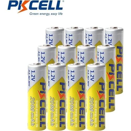 12Pieces PKCELL AA battery NI-MH rechargeable batteries 2A Bateria Baterias NI-MH 2000mAh 1.2V AA Rechargeable Battery