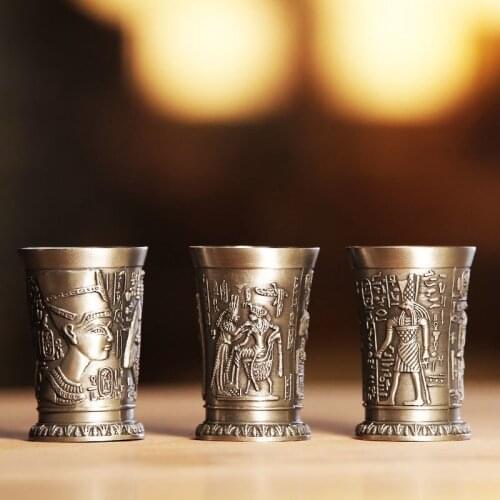 Liqueur Glass Ancient Egypt Pharaoh Cleopatra Rameses Rah 3D Cameo Bronze Copper Shot Glass Cocktail Liquor Wine Cup Tass Cappie