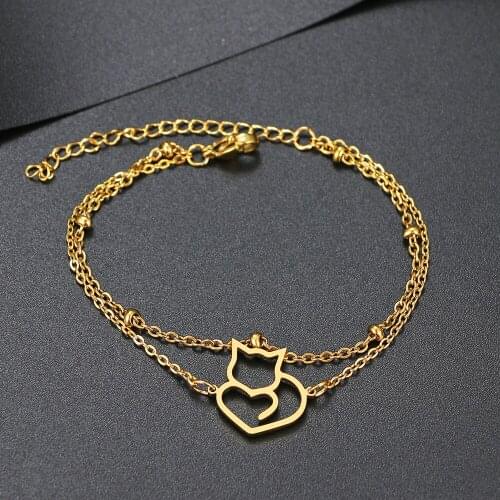 Stainless Steel Bracelets Line Cat Classic Fashion Style Double Layer Bracelet For Women Fine Fashion Jewelry Wedding Gifts