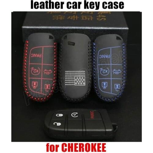 Car key case fit for JEEP 14 NEW GRAND CHEROKEE car key case Hand sewing car key cover DIY car styling Genuine quality leather