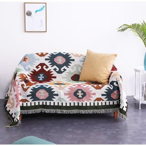 Bohemian style sofa towel cover blanket blanket home decoration dust cover tassel braided line sofa cover polyester fiber/cotton