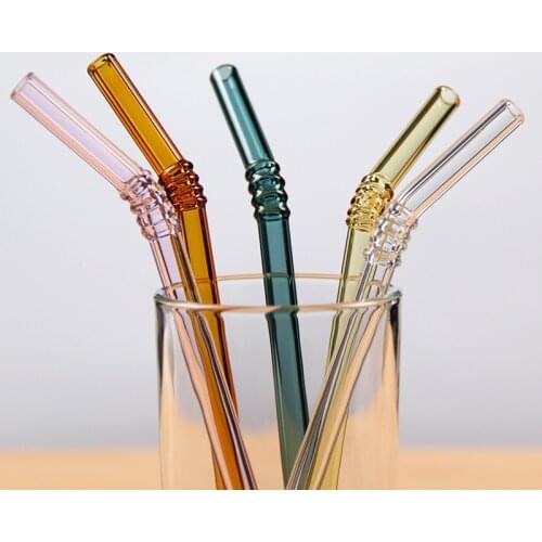 Colorful Glass Drinking Straw High Borosilicate Glass Straws Heat-Resistant Sturdy Bent Straight cute Drink Straws