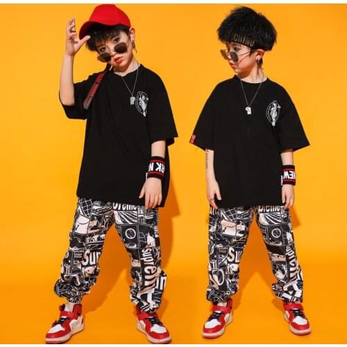 Children Dance Wear Hip Hop Costumes for Boys Ballroom Dancing Costumes Black T Shirt Pants Modern Jazz Show Dance Clothes Wear