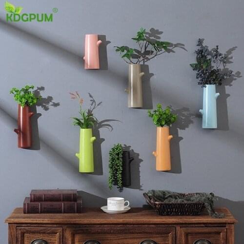 Home Wall Hanging Flower Pot Creative Hydroponic Plant Ceramic Vase Garden Vertical Potted Simulation Vase Wall Decoration