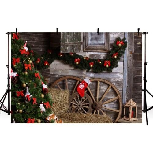 Mehofoto Christmas Tree Farm Wooden House Photography Backdrops Newborn Backdrop Christmas Haystack Photo Background