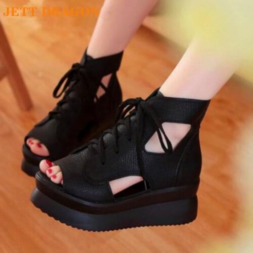 JETT DRAGON In Spring and Summer The New Students Thick Bottom Slope and Leisure Personality Women Cross-tied Sandals 34-39