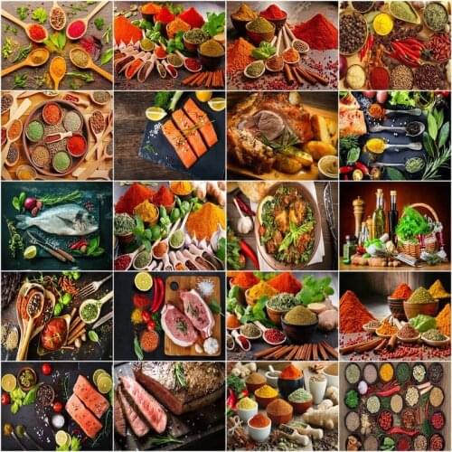 CHENISTORY Pictures By Number Food Spice Beefsteak Landscape Handpainted Kits Drawing 40x50cm Color Canvas Oil Painting Home Dec