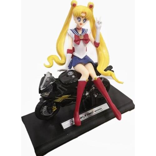 Kawaii Anime Sailor Moon Tsukino Action Figure Wings Ride a Motorcycle Toy Doll Cake Decoration Collection Model Girl Gift Toy