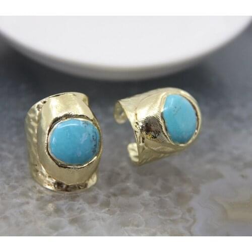 1pcs Round shape Turquoise Ring Natural Stone Ring Blue Quartz Open Adjustable Ring Trendy Unisex Finger Ring Jewelry Gifts