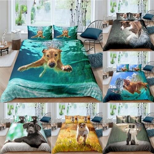 ZEIMON Lovely Bedding Set Swimming Dog 3D Soft Elegant Pet Duvet Cover Queen Twin Full Single Double Cartoon Design Home Decor