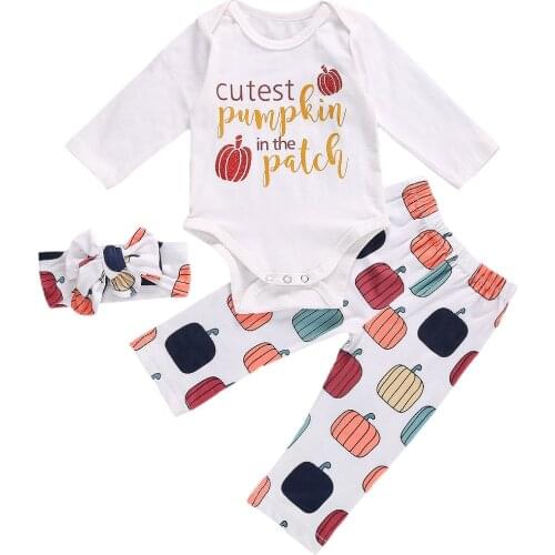 2 Pieces Baby Suit Set, Halloween Pumpkin Print Round Neck Long Sleeve Baby Romper and Pants