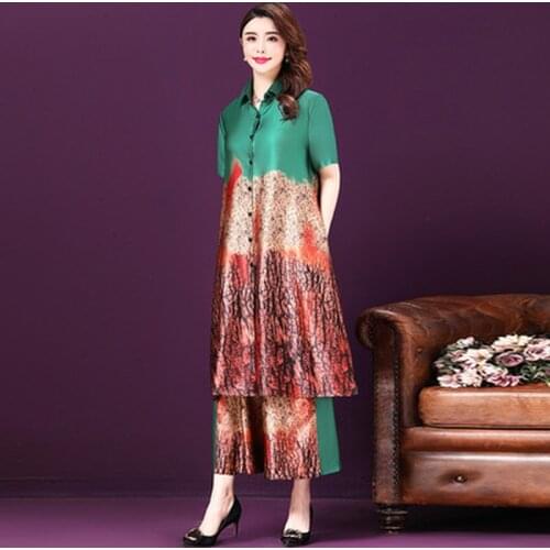 2 Pieces Fashion Suit Cardigan Wide Leg Pants Woman Clothes Elastic Waist Print Loose Women Plus Size L -6xl Suits and Sets